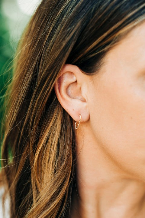 Golden Mini Hoop Pebble Studs